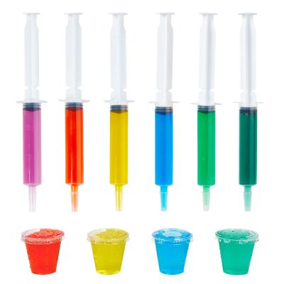 Vplus 50 Piece Jelly Shot Set Include 25 1.5 OZ Syringes and 25 2 OZ Small Cups with Lids, Reusable Jelly Shot Containers and Plastic Cups, Great for Halloween Thanksgiving Christmas Party