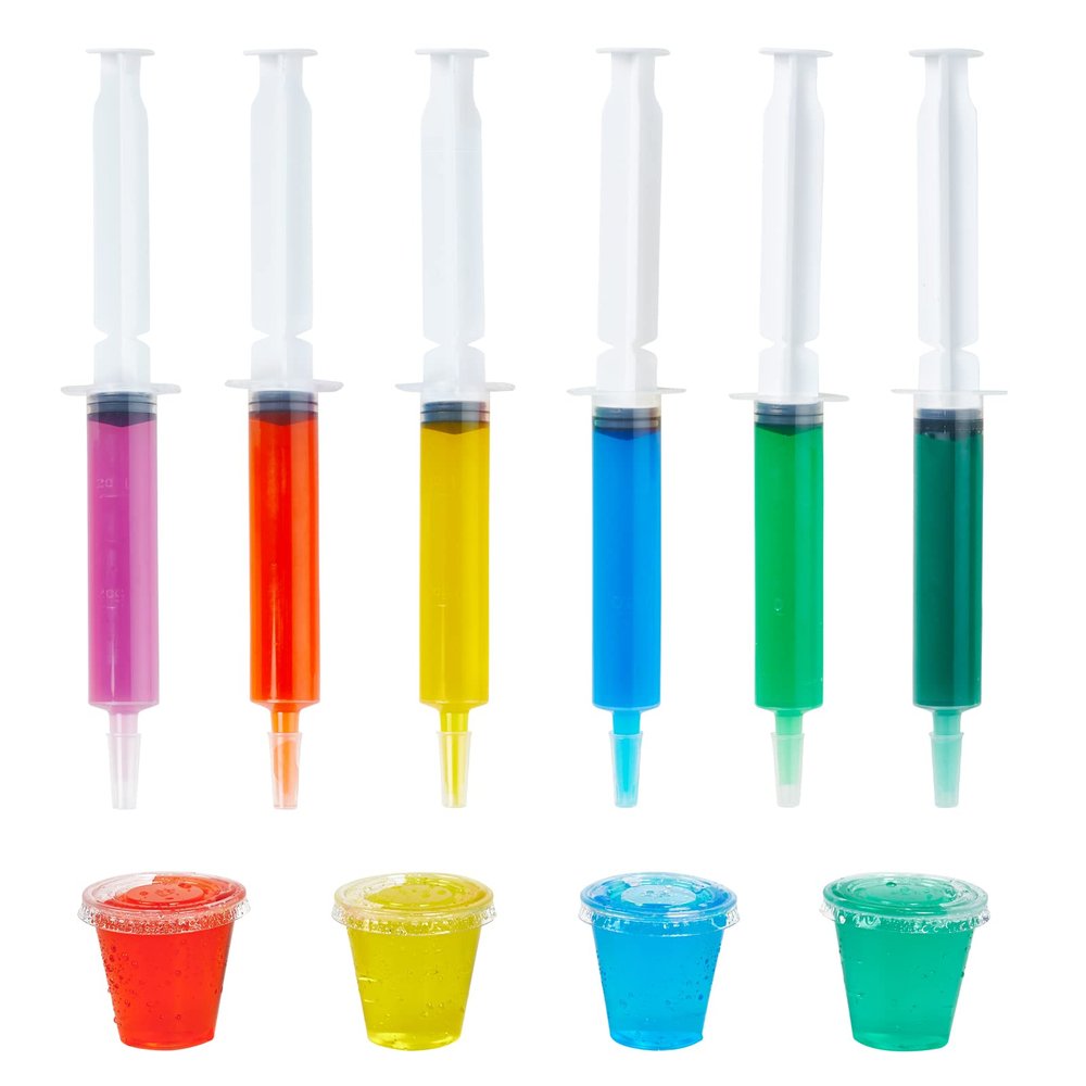 Vplus 50 Piece Jelly Shot Set Include 25 1.5 OZ Syringes and 25 2 OZ Small Cups with Lids, Reusable Jelly Shot Containers and Plastic Cups, Great for Halloween Thanksgiving Christmas Party