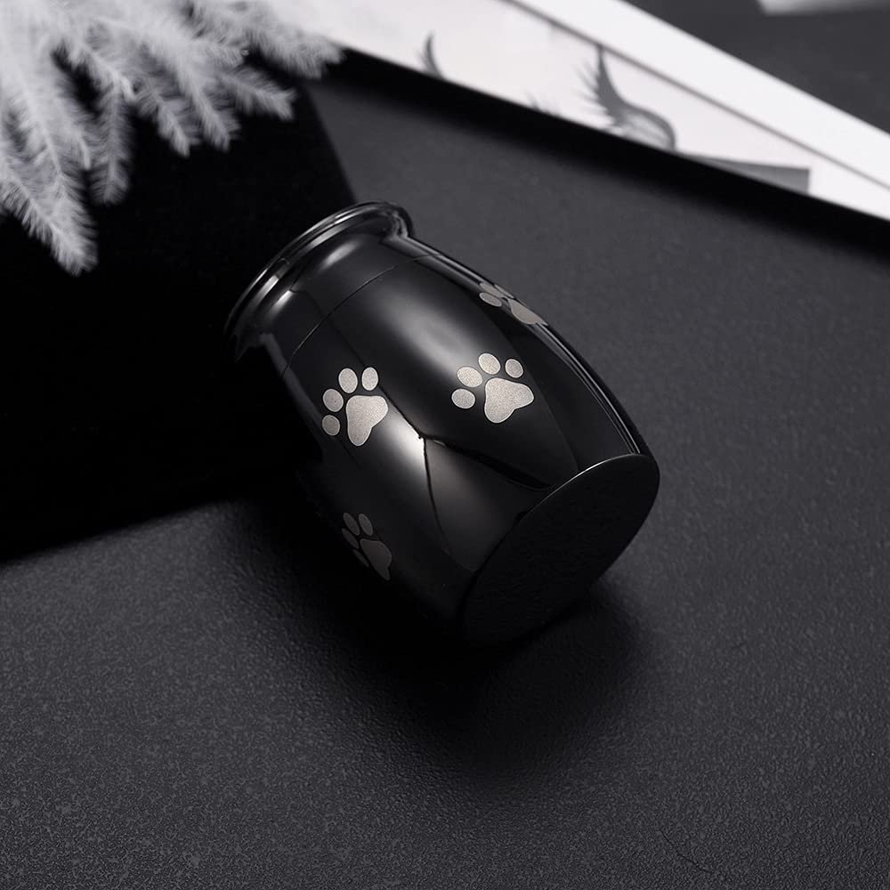 TIANZXS Stainless Steel Cremation Urn for Ashes Pet Dog Paw Print Keepsake Funeral Urns for Dog Cat Small 25mm 16mm Black Color