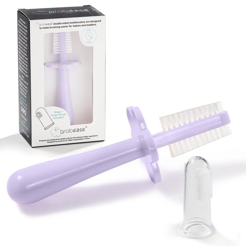 grabease Double Sided Toothbrush - Gentle Silicone Bristles & Infant Brush - Dual-Sided Design & Toddler Toothbrush - Travel Case Included & Baby Brush - Pack of 1, Lavender