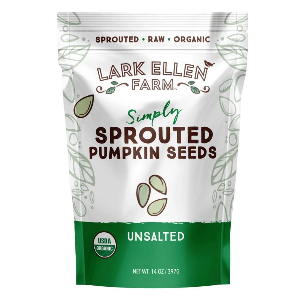 Lark Ellen Farm Sprouted Organic Pumpkin Seeds Raw, Unsalted, Air-Dried Pepitas for Snacking, Salads, Trail Mix USDA Organic, Non-GMO, Vegan, Gluten-Free, Resealable Bag (14 oz, 1 Pack)