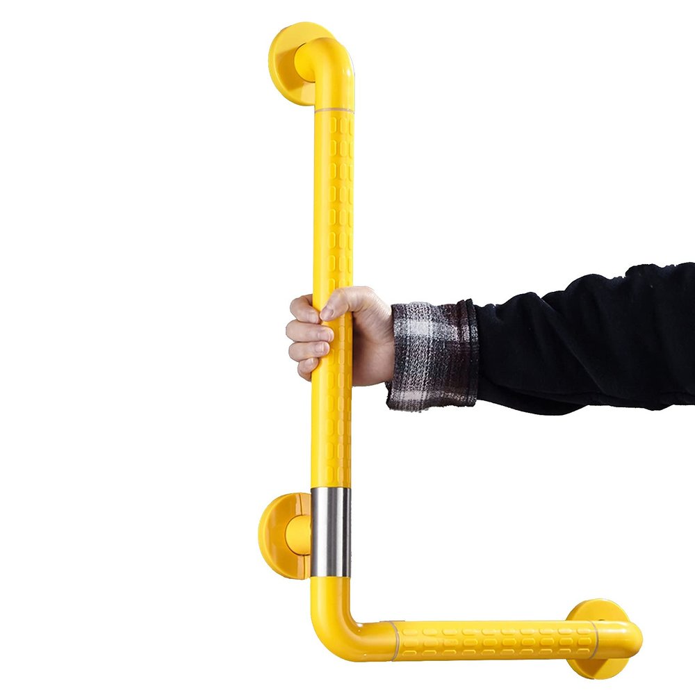 WYZDCP Shower Safety Non-Slip L-Shaped Grab Bar Stainless Steel Grab Rail for Elderly Kids Pregnant and Handicapped,Bathroom Safety Aid (Color : Yellow, Size : 70 * 70cm)