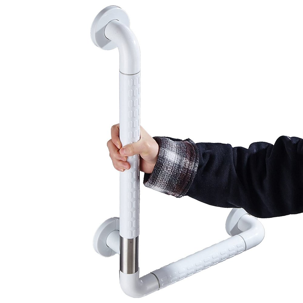 Shower Safety Non-Slip L-Shaped Grab Bar Stainless Steel Grab Rail for Elderly Kids Pregnant and Handicapped,Bathroom Safety Aid (Color : White, Size : 70 * 70cm)