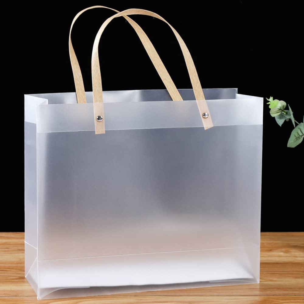 10Pack Clear Gift Bags with Handles Bulk Clear Bouquet Bags PVC Gift Bags Clear Tote Bags Party Favors Bags for Wedding Birthdays Bridal Showers Festival Treat Bag White Frosted Bags Retail Bags