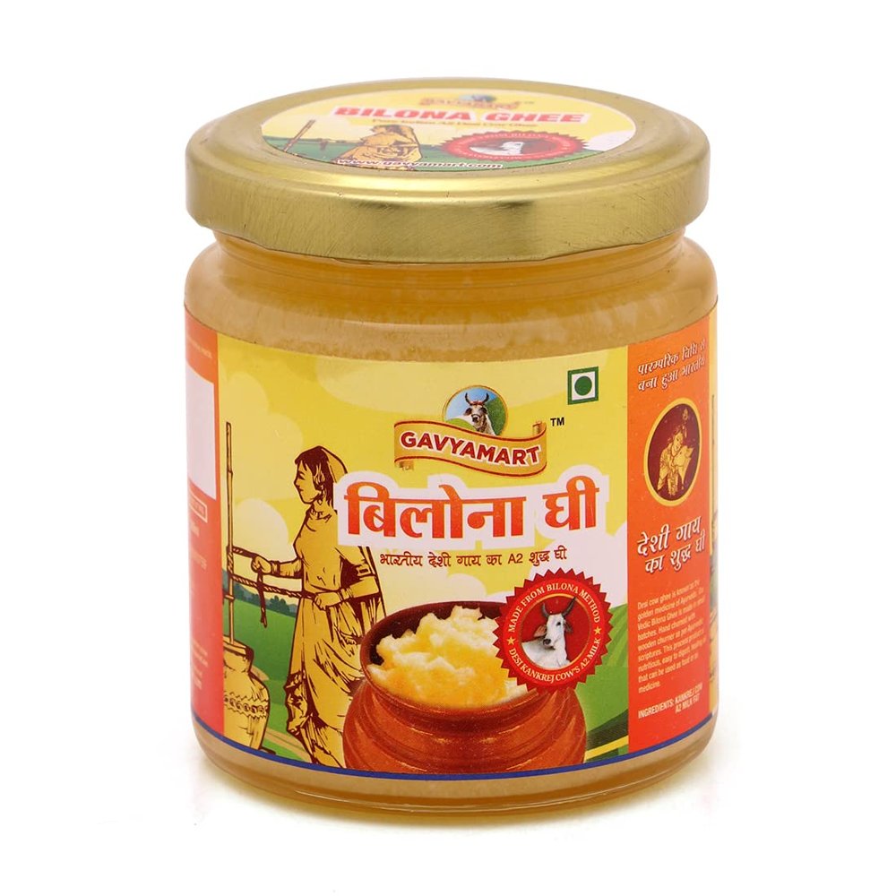 Gavyamart Bilona Ghee in Pantry 100% Pure Kankrej A2 Cow Desi Ghee Non GMO - Made Using Traditional Bilona Method Ghee 200 ML - Glass Ghee jar Pack - A2 Ghee Cow Organic