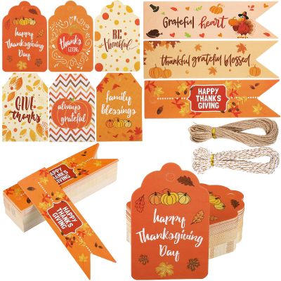 Zonon 180 Pcs Thanksgiving Paper Gift Tags with String Thank You Gift Tags Pumpkin Maple Hanging Name Labels for Wrapping Fall Autumn Happy Thanksgiving DIY Crafts Decoration