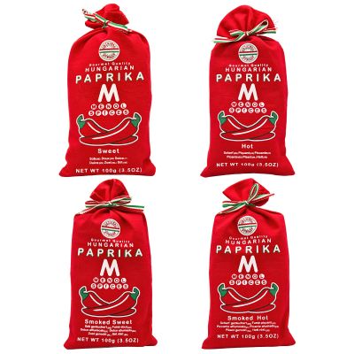 Menol Spices Authentic Hungarian Sweet Paprika Powder (Variety Pack, 4X 100g) Premium Gourmet Quality, Produced in Region of Szeged, Hungary, Vibrant Red, Incredible Flavor