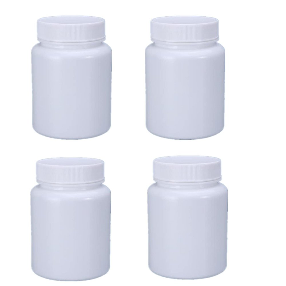 4PCS Empty Medicine Pill Bottle White Plastic Vials with Screw Cap Liquid Solid Powder Capsules Case Pill Tablet Holder Box Storage Container Reagent Bottle Travel Jar Pot (150ML)