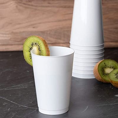 [12 Oz - 10 pk White] Plastic White Goblets Wine Glasses BPA Free 12 Oz Disposable Elegant Drink Cups for Parties Wedding Receptions Reusable Tumblers for EZ CleanUp 10 Pack
