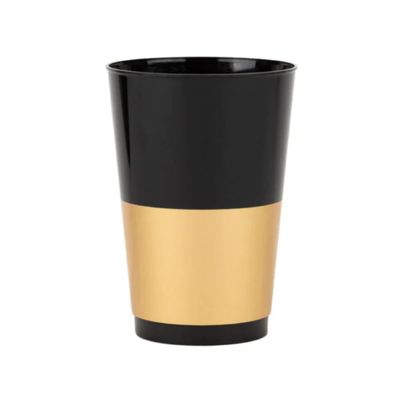 [12 Oz - 10 pk Black-Gold] Black Plastic With Gold Band Goblets Wine Glasses BPA Free 12 Oz Disposable Elegant Drink Cups for Parties Wedding Receptions Reusable Tumblers for EZ CleanUp 10 Pack