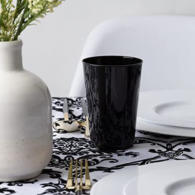 [12 Oz - 10 pk Black] Plastic Black Goblets Wine Glasses BPA Free 12 Oz Disposable Elegant Drink Cups for Parties Wedding Receptions Reusable Tumblers for EZ CleanUp 10 Pack