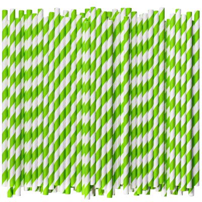 [1000 Count] 7.75 Inch Green/White Striped Paper Drinking Straws Bulk, 100% Biodegradable