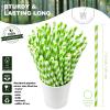 [1000 Count] 7.75 Inch Green/White Striped Paper Drinking Straws Bulk, 100% Biodegradable view 2