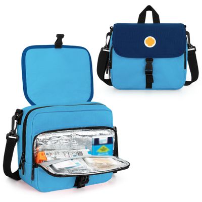 CURMIO Epipen Carrying Case, Insulated Medicine Supplies Bag with Shoulder Strap for 2 EpiPens, Auvi-Q, Spacer, Vials, Asthma Inhaler, Allergy Medicine Travel Bag, Blue