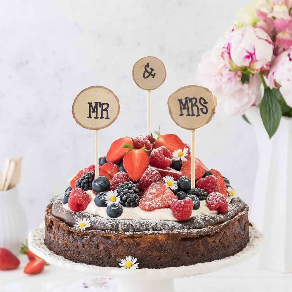 3pcs Wooden Wedding Cake Toppers Mr and Mrs Wedding Cake Topper Wood Decoration for Couple Party Anniversary Birthday Decoration