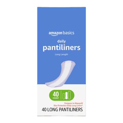 Amazon Basics Daily Pantiliner, Long Length, Feminine Pads for Women, Unscented, Leakage Protection, 40 Count (Previously Solimo)