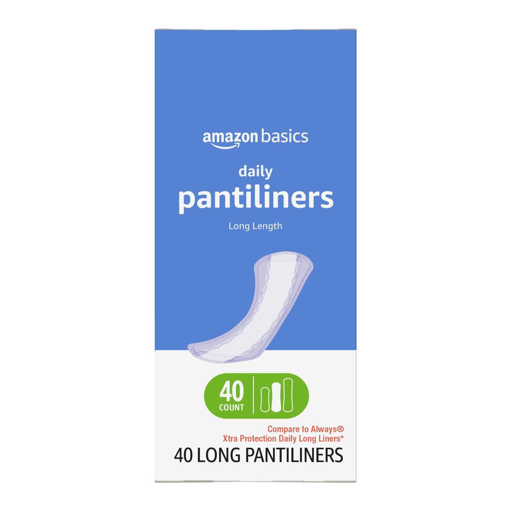 Amazon Basics Daily Pantiliner, Long Length, Feminine Pads for Women, Unscented, Leakage Protection, 40 Count (Previously Solimo)