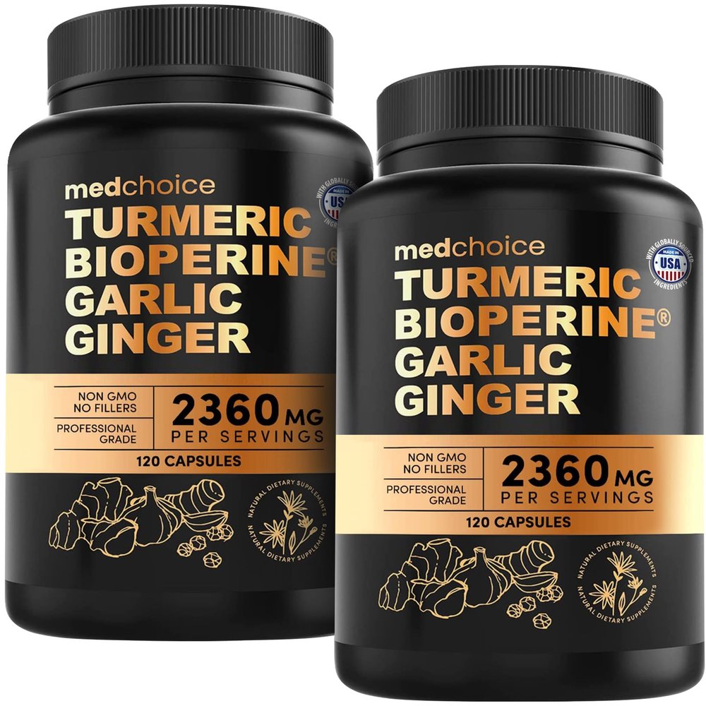 4-in-1 Turmeric and Garlic Supplements with BioPerine  2360mg Turmeric Ginger Root Capsules with Garlic  High Potency Herbal Blend (120 ct, Pack of 2)