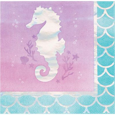 OMG! Iridescent Mermaid Party Beverage Napkins44; 16 Count