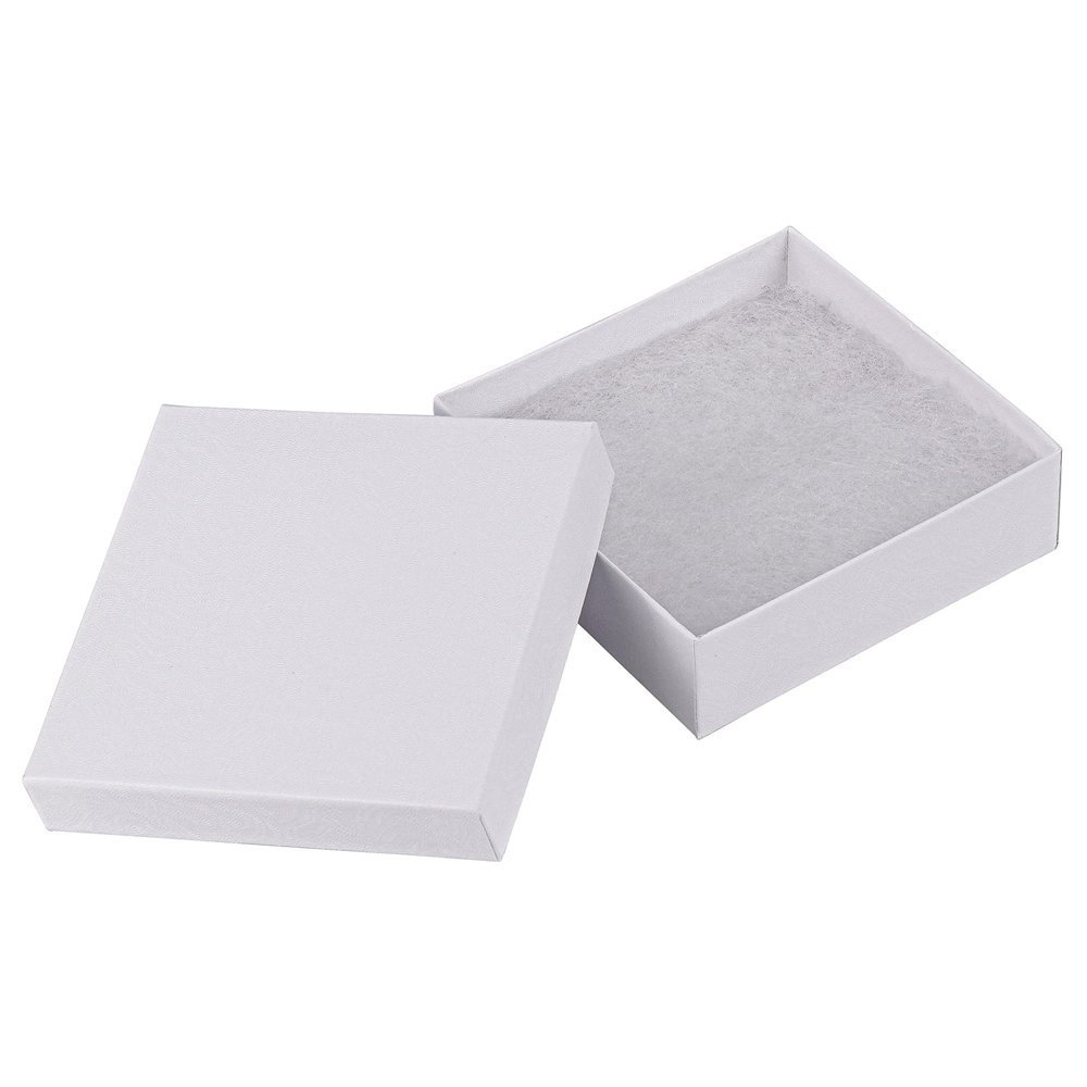 Cardboard Jewelry Boxes 10 Pack - 3.5"x3.5"x1" Bulk Cotton Filled Small Gift Boxes with Lids for Jewelry Packaging (White)
