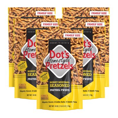 Dot's Homestyle Pretzels 18 Ounce Family Size Honey Mustard Seasoned Pretzel Twists (5 Pack)