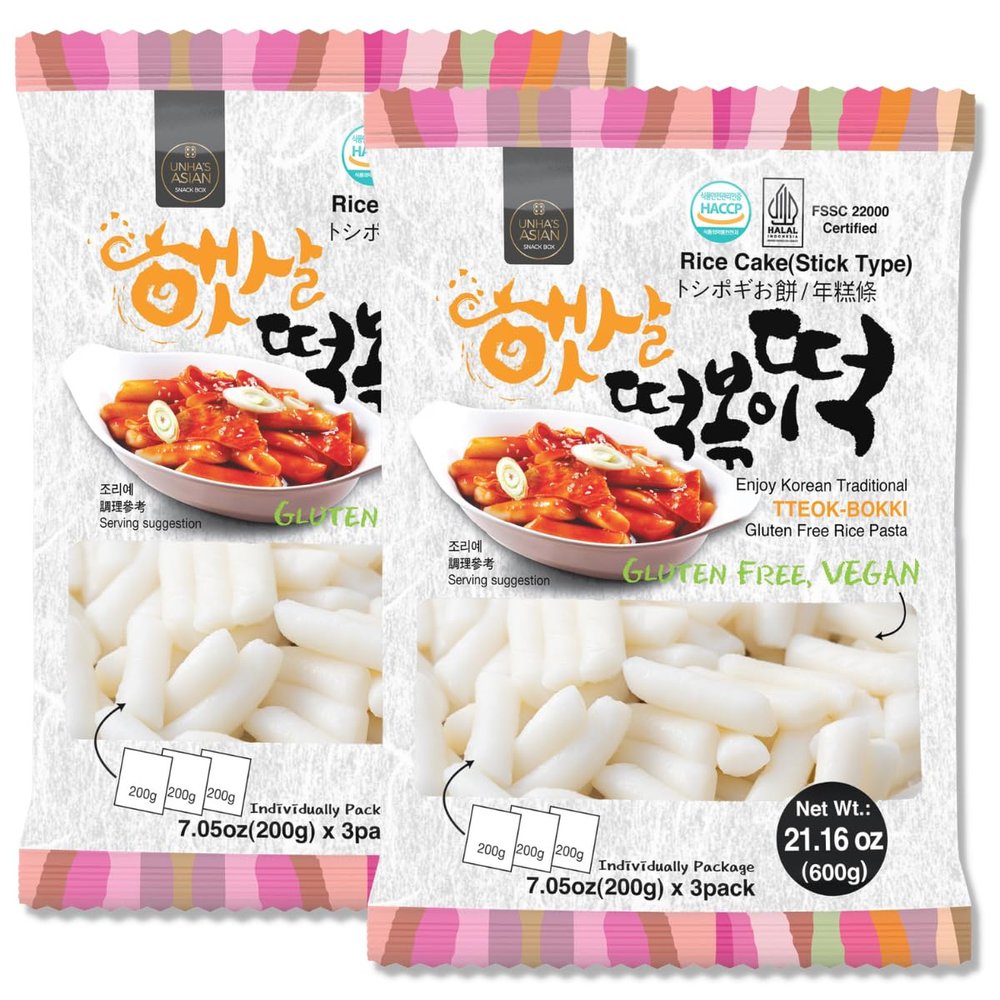 Korean Rice Cake Tteokbokki Stick 2 Pack (3 Individual Package X 2 Pack) Vegan, Non-GMO, Gluten Free, Tteok Rice Cakes Food Pasta 21.16 oz Per Pack