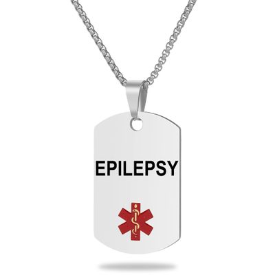UNICGIFT Medical Alert ID Necklace, Laser Engraved EPILEPSY, Stainless Steel Tag Pendant with 23.6 inch Chain for Men Women Emergency First Aid