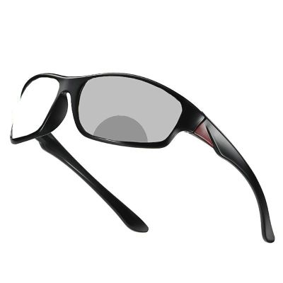 2021 Transition Photochromic Bifocal Reading Glasses for Men Women, Sun protection Outdoor Sports Presbyopia Sunglasses reader (black red, 100 magnification)