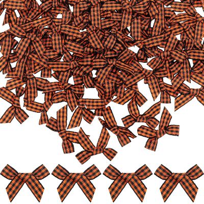 120 Pieces Mini Bows for Thanksgiving Fall Orange Buffalo Plaid Checkered Bow Autumn Thanksgiving Orange Bows for Crafts Decoration Home DIY Making