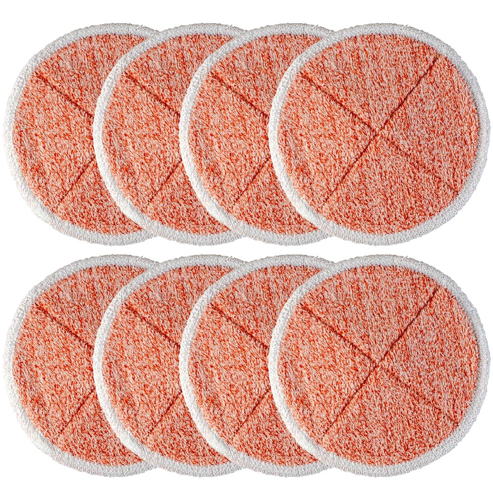 BlueStars 8 Pack Spinwave Replacement Mop Pads Compatible with Bissell Spinwave 2124 2039A 2039 2307 23157 20391 20399 Hard Floor Mop Cleaners - 8 Heavy Scrub Pads (Orange) - Washable & Reusable