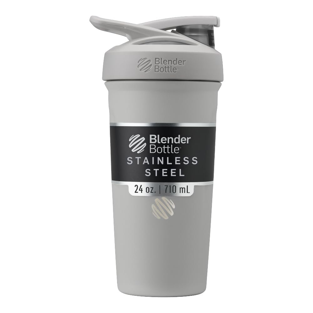 BlenderBottle Sport Insulated Stainless Steel Shaker Bottle with Wire Whisk, 24-Ounce, Grey Protein Shakes & Hydration for Athletes & Fitness Enthusiasts, Easy Mixing, Keeps Drinks Cold, Lockable Lid