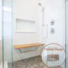 36" ADA Compliant Foldable Teak Wood Shower Seat Bench, 400lb Capacity, Clear Coated for Extra Protection, Folding Wall Mount Modern Chrome, Medical Fold Up Bathroom Stool Chair view 4