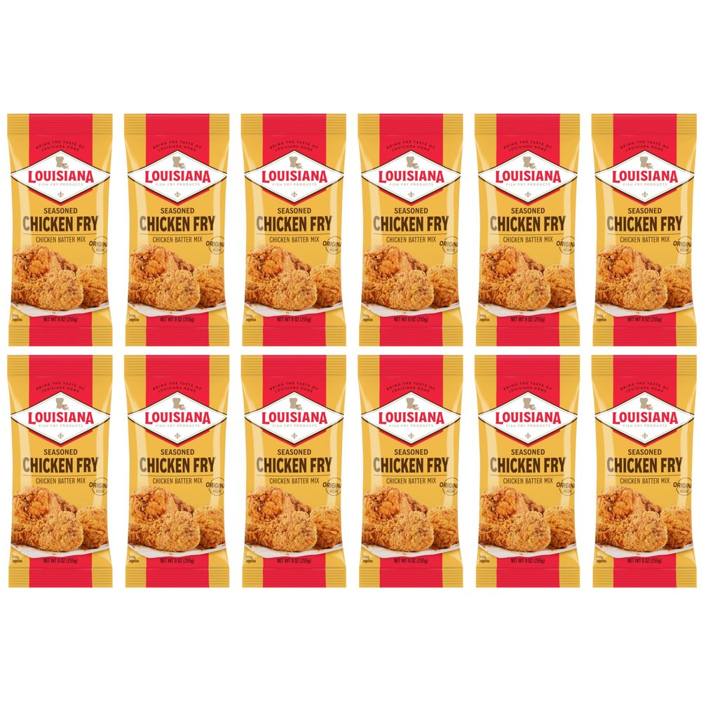 Louisiana Seasoned Chicken Fry Batter 9 oz (Pack of 12) - Crispy Southern Coating Mix for Fried Chicken - Delicious and Convenient Coating Filled with Cajun Flavor - Easy to Make Recipe - Just Add Water