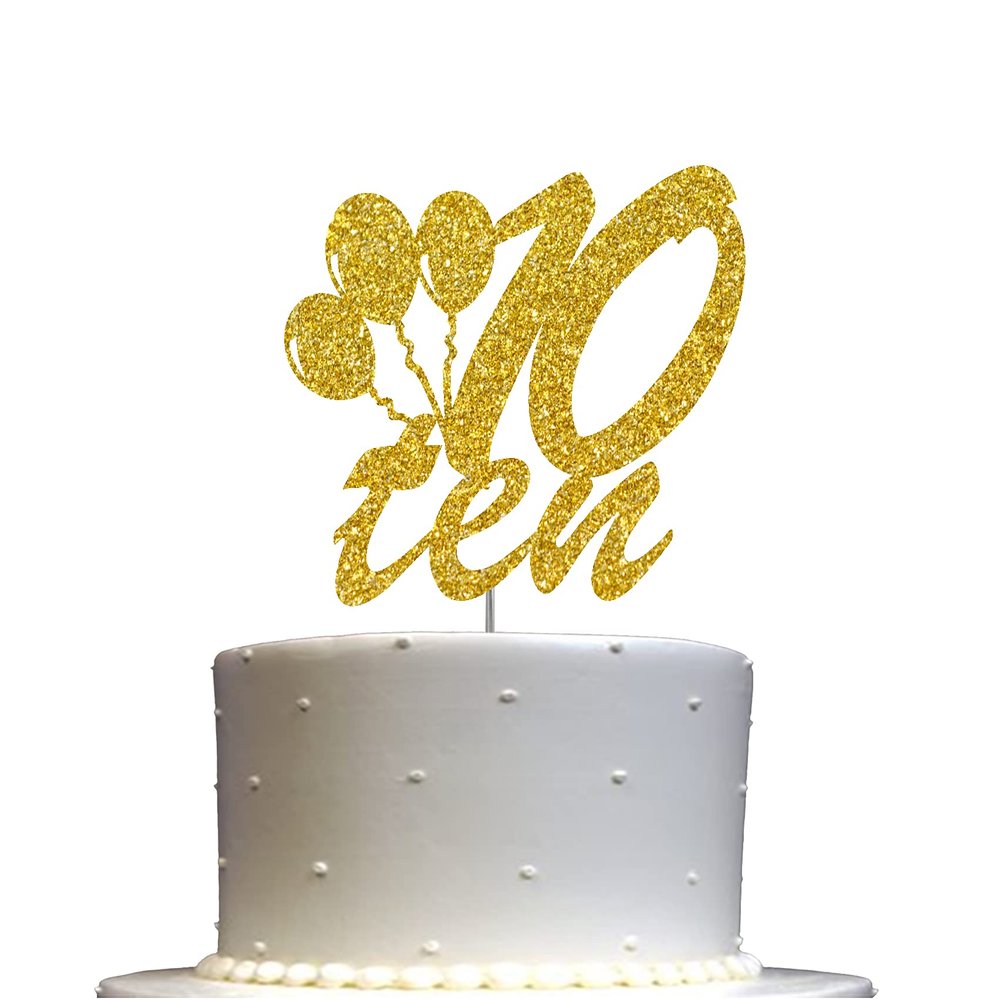 10th Birthday Cake Topper Gold Glitter, Number Ten Children Birthday Party Decoration Ideas, Premium Quality, Sturdy Doubled Sided Glitter, Acrylic Stick. Made in USA