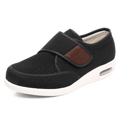 GSFY Men's Diabetic Edema Shoes with Adjustable Closure Non Slip Lightweight Walking Shoes for Elderly Swollen Feet Indoor/Outdoor Black