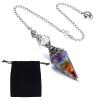 SUNNYCLUE 7 Chakra Pendulum Crystal Gemstone Dowsing Pendulum Necklace with Lobster Claw Clasps & Velvet Cloth Bags for Reiki Balancing Spiritual Point Pendulums Necklace view 1