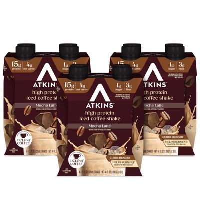 Atkins Mocha Latte Iced Coffee Flavored Protein Shake, High Protein, Low Glycemic, Low Carb and Low Sugar Shakes, Keto-Friendly, 12 Pack