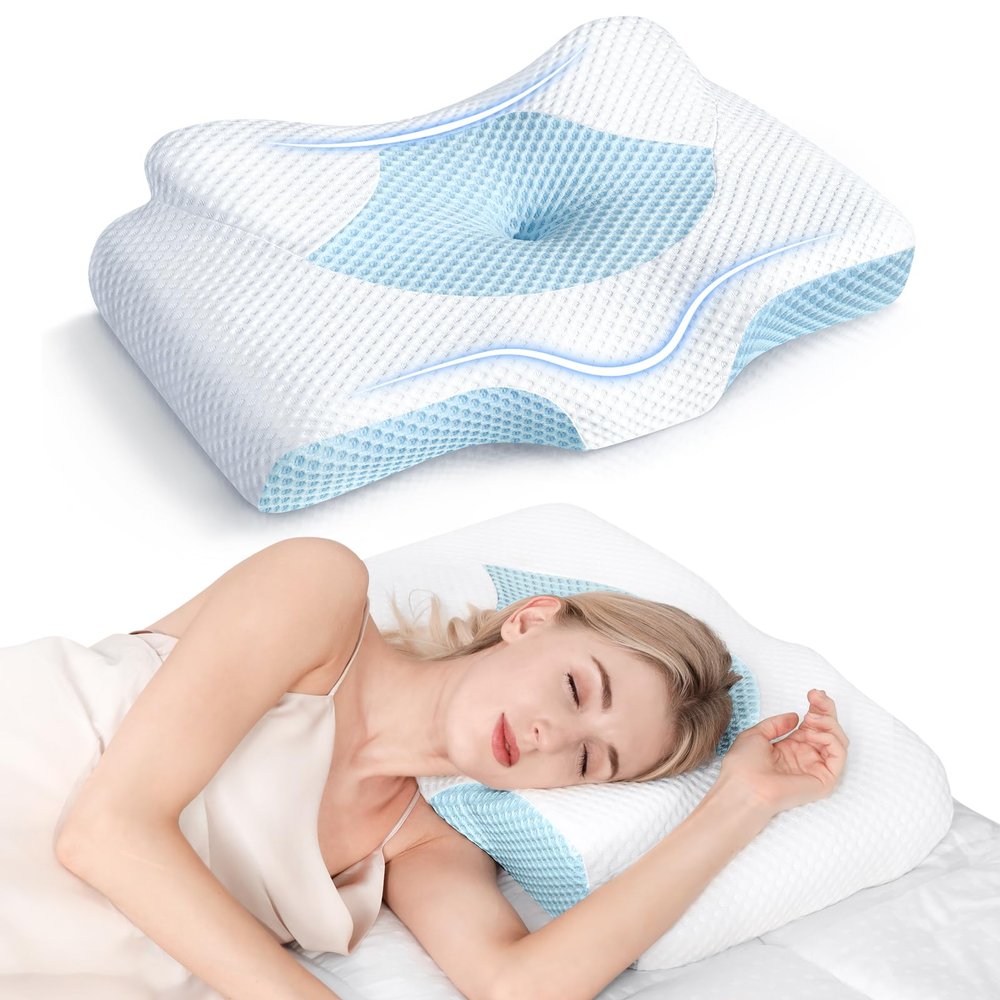Osteo Cervical Pillow for Neck Pain Relief, Hollow Design Odorless Memory Foam Pillows with Cooling Case, Adjustable Orthopedic Bed Pillow for Sleeping, Support for Side Back Sleepers
