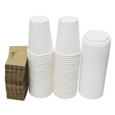 50 Pack White Coffee Cups with Lids and Sleeves ,12oz Disposable Paper Coffee Cups , To Go Cups for Hot Chocolate, Tea, Hot/Cold Beverage Cup for Cafes, Bistros Businesses(12oz, 50Count, White)