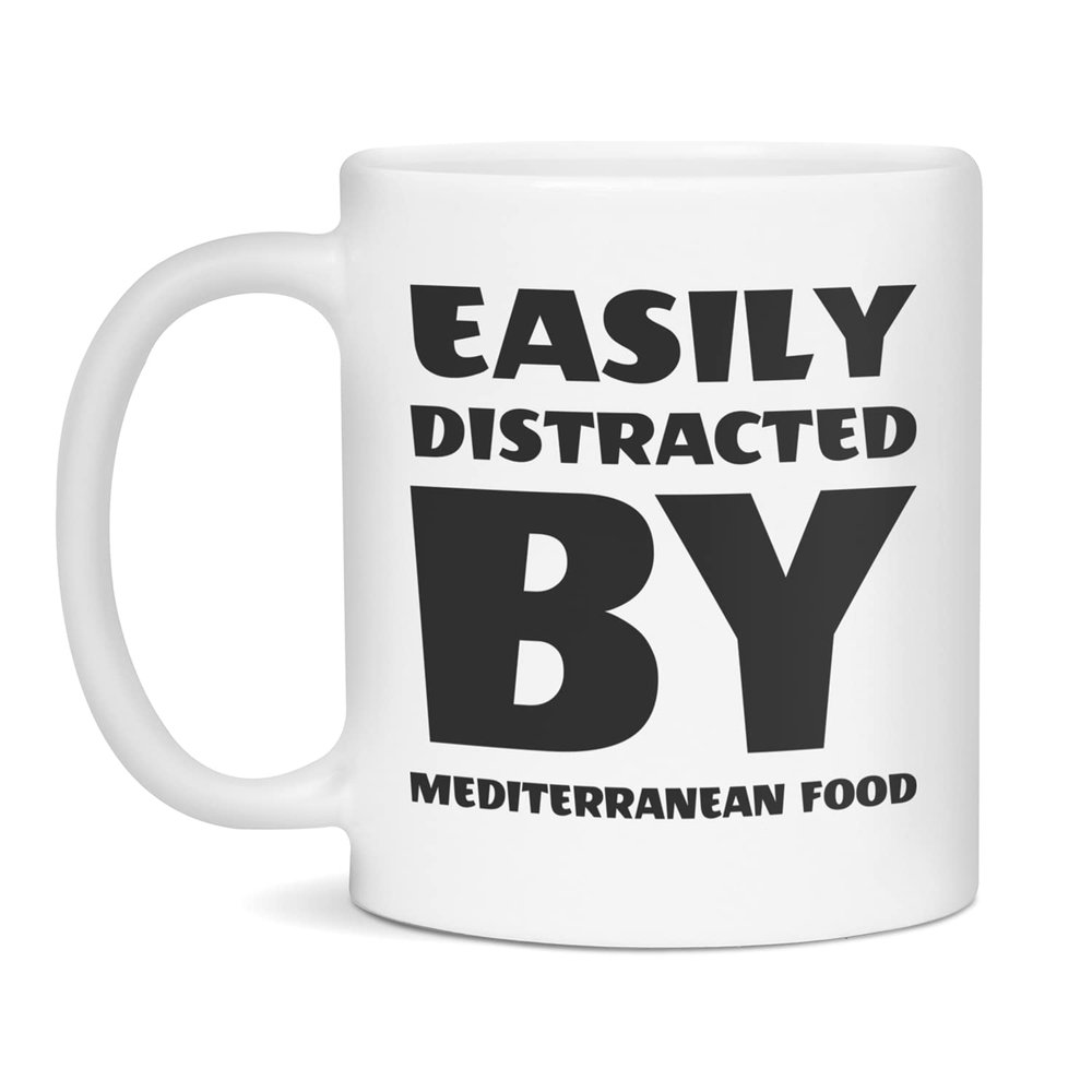 Easily distracted by Mediterranean Food, Mediterranean Food lover, 11-Ounce White