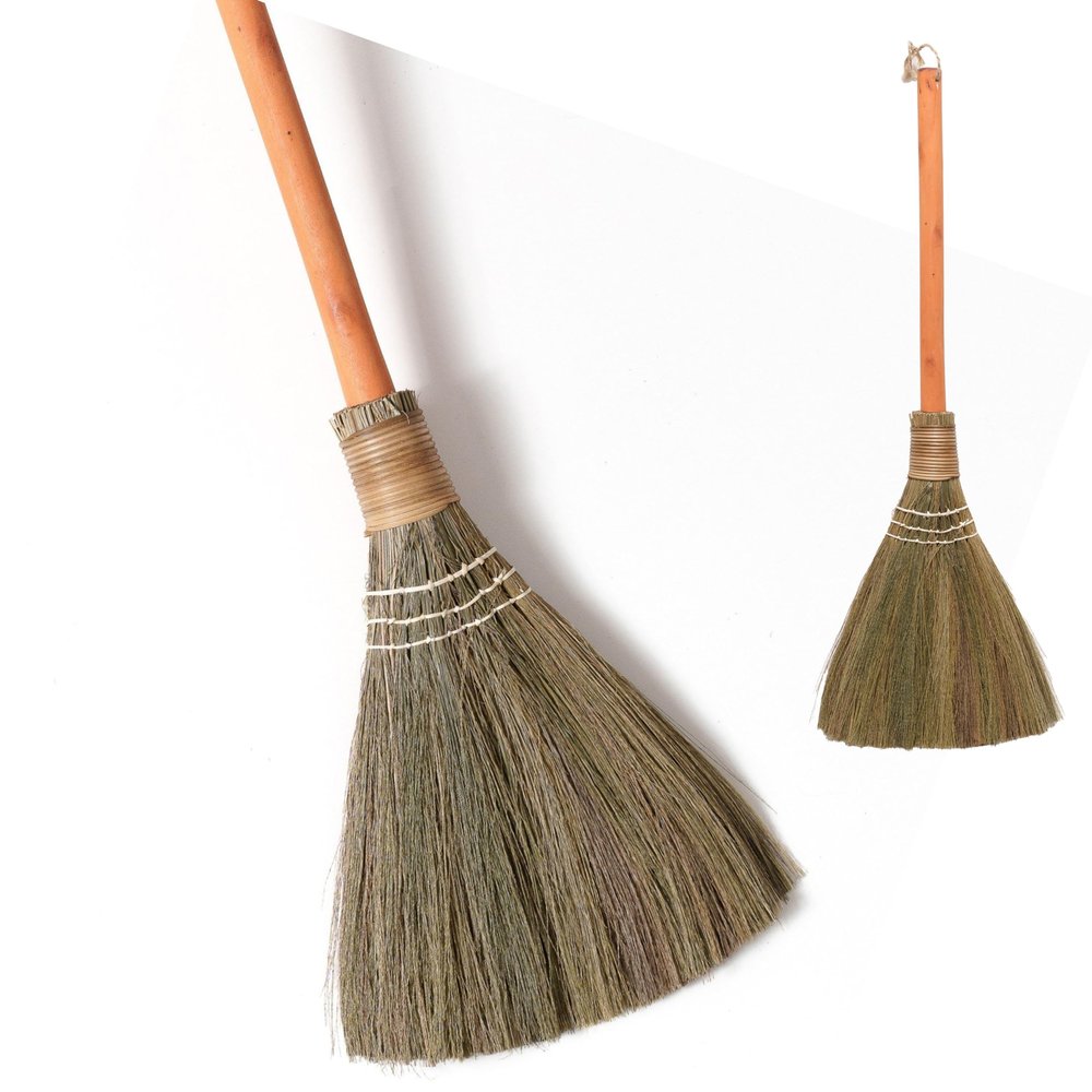 TTS For Home Handmade Whisk Sweeping Orange Broom - Vietnamese Straw Soft Broom - Brooms Decorative 12.2" Width, 28.35" Length