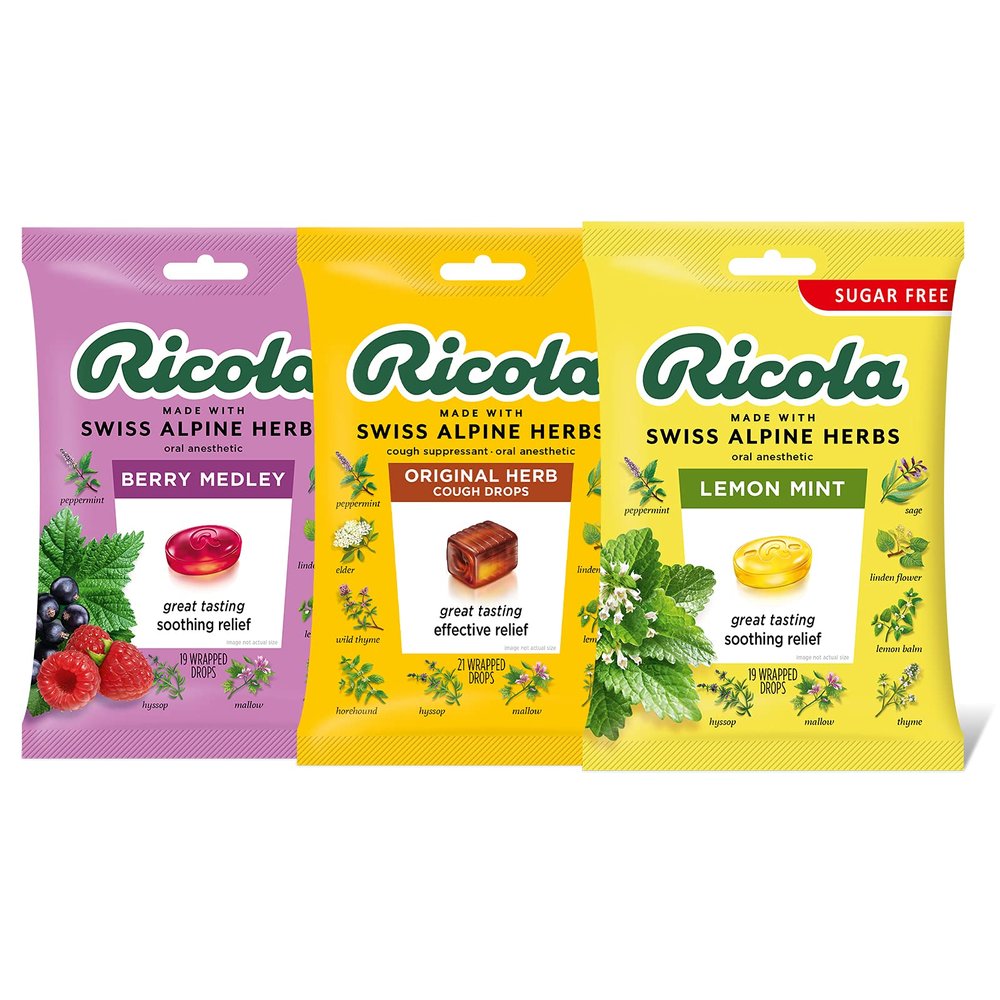 Ricola Everyday Bundle, Berry Medley (19 ct), Original (21 ct), Sugar Free Lemon (19 ct), Pack of 3