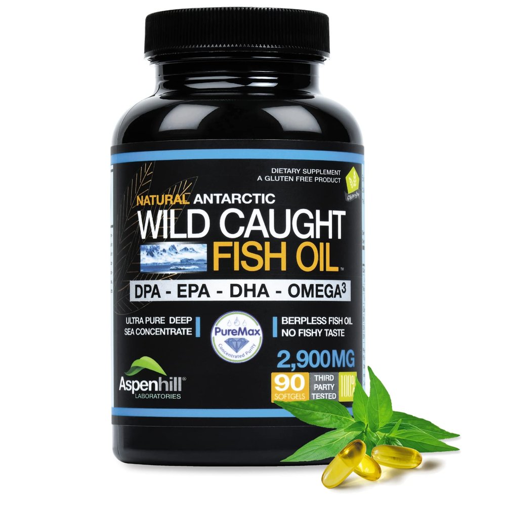 Aspen Hill Labs Wild Caught Omega Fish Oil 2900 mg - Omega-3-90 SoftGels  30 Servings - High-Potency DPA, EPA & DHA Burp-Free