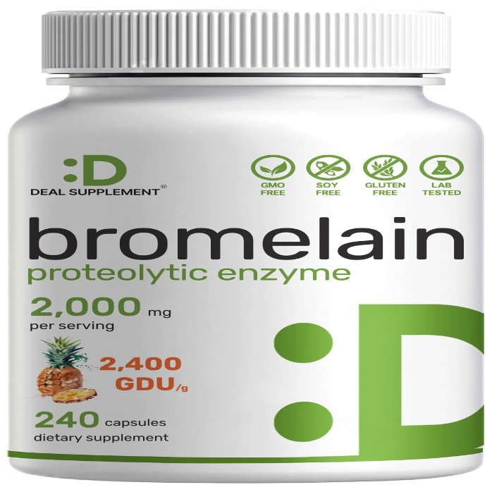 Bromelain Supplement 2,000mg Per Serving, 240 Capsules  Natural Proteolytic Enzymes from Fresh Pineapple  Supports Nutrient Digestion