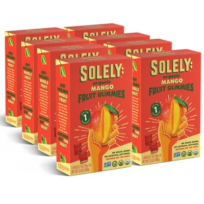 SOLELY - Organic Mango Whole Fruit Gummies (Pack of 8 Boxes, 5 Individual Bags per Box) - Real Fresh Fruit - Healthy Snacks for Adults & Kids - Non GMO, Vegan Snacks, Shelf Stable - 40 Bags (3.5 oz)