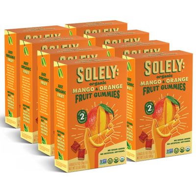 SOLELY - Organic Mango & Orange Whole Fruit Gummies (Pack of 8 Boxes, 5 Bags per Box) - Real Fresh Fruit - Healthy Snacks for Adults & Kids - Non GMO, Vegan Snacks, Shelf Stable - 40 Bags (3.5 oz)