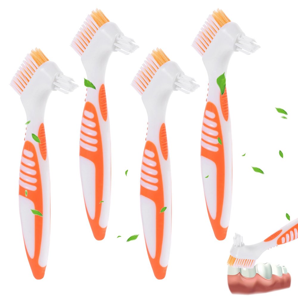 Healifty Double-Ended Toothbrush Cleaning Tools with Multi-Layer Bristles for Denture and Oral Care 6.49 Inch Portable Travel Brush for False Teeth Maintenance