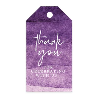 Andaz Press 100-Pack Thank You for Celebrating with Us Favor Tags Purple Watercolor Cardstock Gift Tags with Bakers Twine for Wedding Baby Shower Bridal Shower Birthday Party Favors 2 x 3.75-Inches