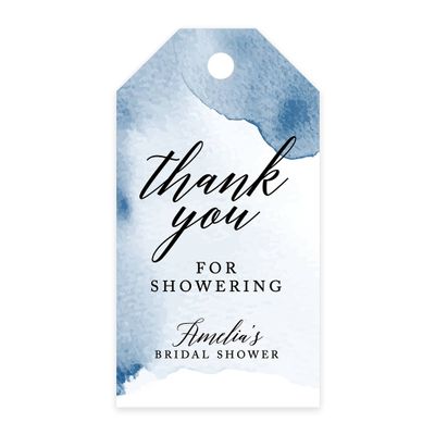 Andaz Press 100-Pack Personalized Bridal Shower Favor Tags with Bakers Twine Navy Blue Watercolor Custom Cardstock Thank You for Showering Gift Tags for Bridal Shower Party Favors 2 x 3.75-Inches
