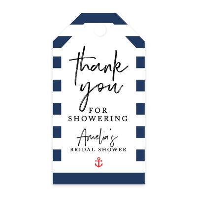Andaz Press 100-Pack Personalized Bridal Shower Favor Tags with Bakers Twine Nautical Beach Custom Cardstock Thank You for Showering Gift Tags for Bridal Shower Party Favors 2 x 3.75-Inches
